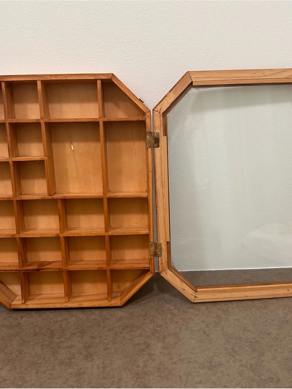 Vintage Wood Glass Door Trinket Curio Shelf Shadow Box Display Wall Cabinet